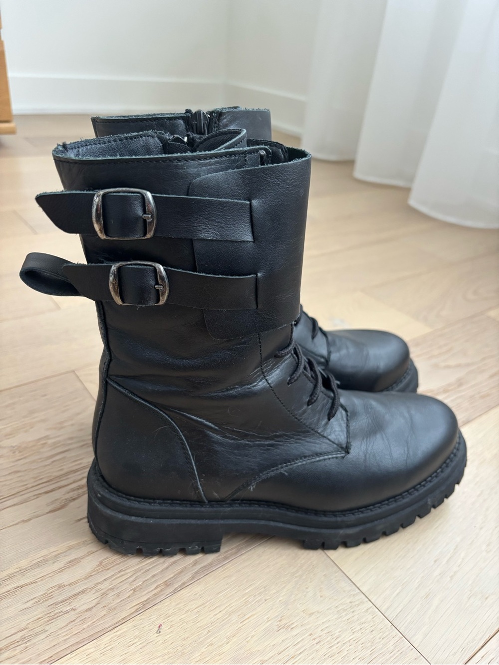 Black Leather Combat Boots